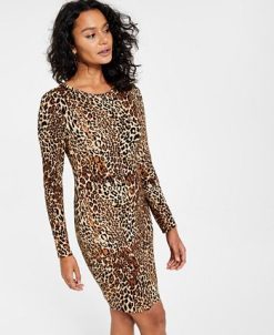 Bar III Women's Cheetah-Print Long-Sleeve Bodycon Dress, Created For Macy's -Adrianna Papell Sales Shop 21336788 fpx