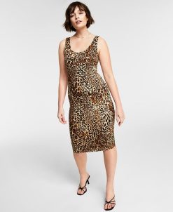 Bar III Cheetah-Print Sleeveless Bodycon Midi Dress, Created For Macy's