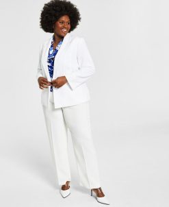Kasper Plus Size Blazer, Printed Cowlneck Top & Modern Dress Pants