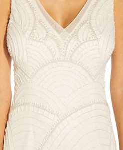 Adrianna Papell Women's Beaded V-Neck Dress -Adrianna Papell Sales Shop 21714530 fpx