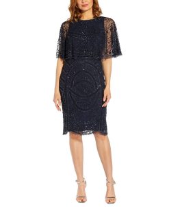 Adrianna Papell Women's Beaded Cape Cocktail Dress