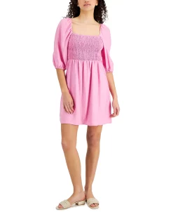 Bar III Women's Puff-Sleeve Smocked Dress, Created For Macy's -Adrianna Papell Sales Shop 21730176 fpx