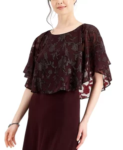 Connected Metallic Chiffon-Cape Dress -Adrianna Papell Sales Shop 21900284 fpx