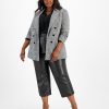 Bar III Plus Size Plaid Double-Breasted Blazer, Ruffle Tie-Neck Blouse, & Faux Leather Tie Waist Pants, Created For Macy's