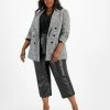 Bar III Plus Size Plaid Double-Breasted Blazer, Ruffle Tie-Neck Blouse, & Faux Leather Tie Waist Pants, Created For Macy's -Adrianna Papell Sales Shop 22113822 fpx