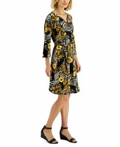 JM Collection Women's Embellished-Neck Printed A-Line Dress, Created For Macy's -Adrianna Papell Sales Shop 22152698 fpx