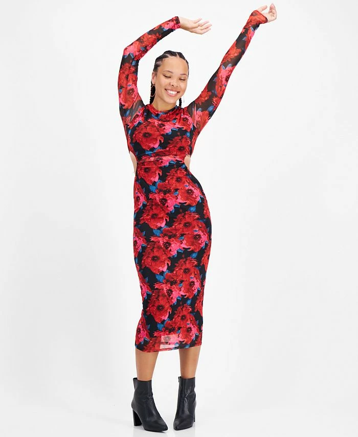 Bar III Women's Mesh-Overlay Side-Cutout Bodycon Midi Dress, Created For Macy's 3 Bar III Women's Mesh-Overlay Side-Cutout Bodycon Midi Dress, Created For Macy's