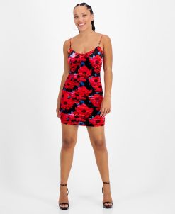 Bar III Women's Printed Sleeveless Ruched Velvet Mini Dress, Created For Macy's