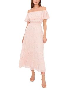 Vince Camuto Women's Foiled Tiered Off-The-Shoulder Maxi Dress