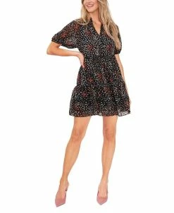 CeCe Women's Printed Clip Dot Baby Doll Dress