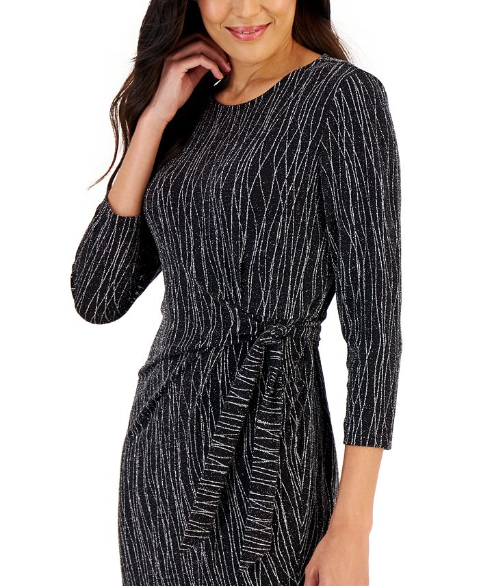 Women's Anise Metallic Faux-Wrap Dress Kasper Women's Anise Metallic Faux-Wrap Dress -Adrianna Papell Sales Shop