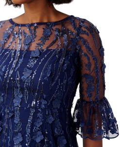 Adrianna Papell Women's 3D Floral Bell-Sleeve Gown 4 Adrianna Papell Women's 3D Floral Bell-Sleeve Gown -Adrianna Papell Sales Shop 22304848 fpx