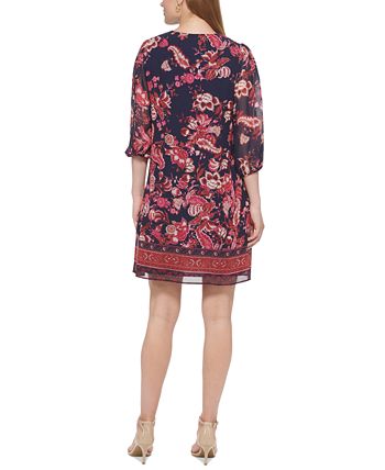 Women's Printed Balloon-Sleeve Chiffon Dress Vince Camuto Women's Printed Balloon-Sleeve Chiffon Dress -Adrianna Papell Sales Shop