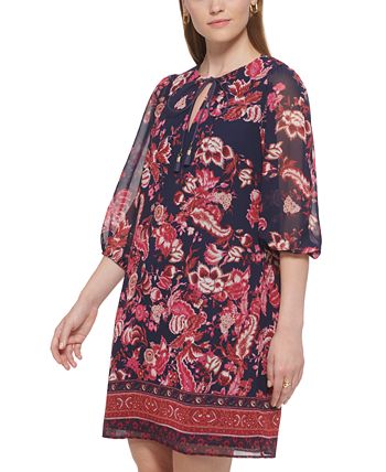 Women's Printed Balloon-Sleeve Chiffon Dress Vince Camuto Women's Printed Balloon-Sleeve Chiffon Dress -Adrianna Papell Sales Shop