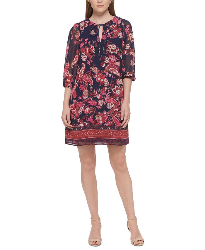 Women's Printed Balloon-Sleeve Chiffon Dress Vince Camuto Women's Printed Balloon-Sleeve Chiffon Dress -Adrianna Papell Sales Shop
