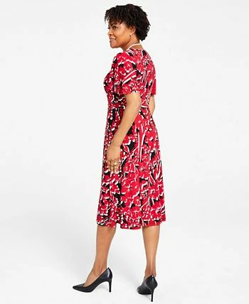 Kasper Printed Flutter-Sleeve Belted Dress 4 Kasper Printed Flutter-Sleeve Belted Dress - Image 2