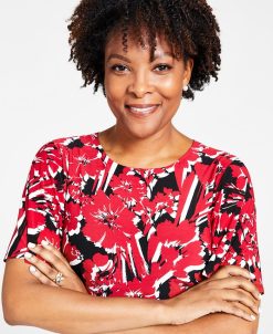 Kasper Printed Flutter-Sleeve Belted Dress 5 Kasper Printed Flutter-Sleeve Belted Dress -Adrianna Papell Sales Shop 22344341 fpx