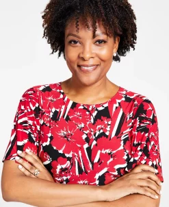 Kasper Printed Flutter-Sleeve Belted Dress 10 Kasper Printed Flutter-Sleeve Belted Dress -Adrianna Papell Sales Shop 22344341 fpx