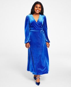 Kasper Glitter Velvet Faux-Wrap Midi Dress