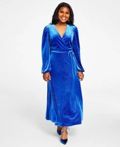 Kasper Glitter Velvet Faux-Wrap Midi Dress