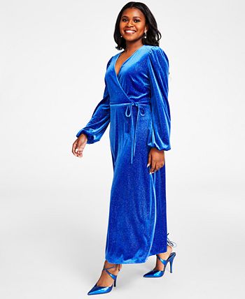 Glitter Velvet Faux-Wrap Midi Dress Kasper Glitter Velvet Faux-Wrap Midi Dress -Adrianna Papell Sales Shop