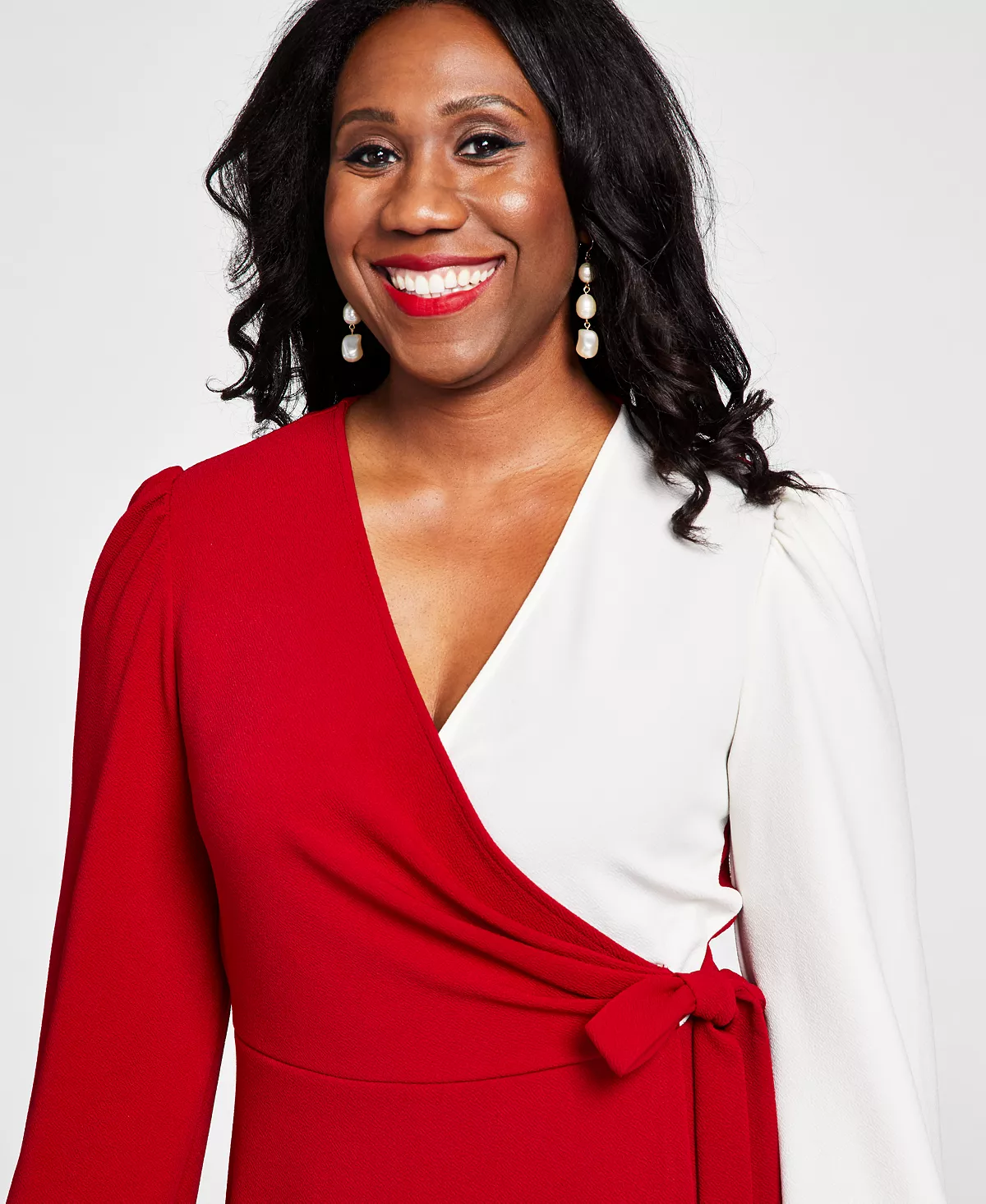 Colorblocked Surplice Side-Tie Dress Kasper Colorblocked Surplice Side-Tie Dress -Adrianna Papell Sales Shop