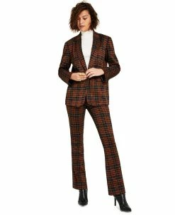Bar III Women's Plaid One-Button Boyfriend Blazer & Plaid Flare Leg Pants, Created For Macy's