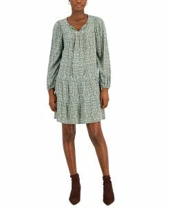 Style & Co Women's Printed V-Neck Peasant Dress, Created For Macy's