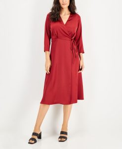 Alfani Women's Elbow Sleeve Satin Surplice Dress, Created For Macy's