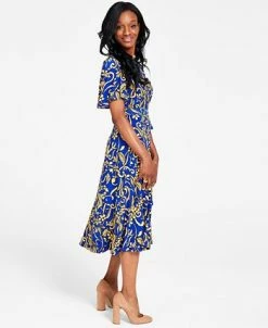 Kasper Printed Flutter-Sleeve Belted Dress -Adrianna Papell Sales Shop 22406967 fpx