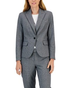 Anne Klein Women's Plaid One-Button Notch-Collar Pantsuit -Adrianna Papell Sales Shop 22410521 fpx