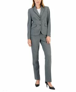 Anne Klein Women's Herringbone Two-Button Jacket & Flare-Leg Pants & Pencil Skirt