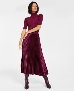 Anne Klein Women's Half-Sleeve Turtleneck Top & Pull-On Pleated Skirt