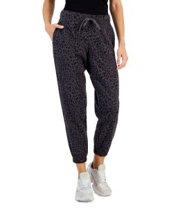 ID Ideology Petite Fleece Cheetah-Print Jogger Pants, Created For Macy's