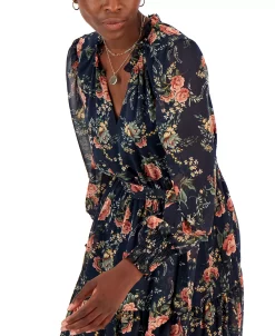 INC International Concepts Hiffon Printed Blouson-Sleeve Fit & Flare Dress, Created For Macy's -Adrianna Papell Sales Shop 22439888 fpx