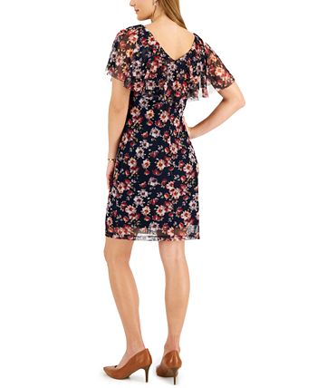 Printed Popover-Cape Sheath Dress Connected Printed Popover-Cape Sheath Dress -Adrianna Papell Sales Shop