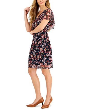 Printed Popover-Cape Sheath Dress Connected Printed Popover-Cape Sheath Dress -Adrianna Papell Sales Shop