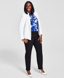 Kasper Women's Blazer, Printed Cowlneck Top & Slim Modern Trousers