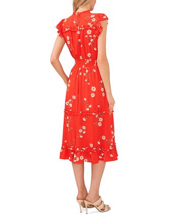 Women's Floral Print Smocked-Waist Midi Dress CeCe Women's Floral Print Smocked-Waist Midi Dress -Adrianna Papell Sales Shop
