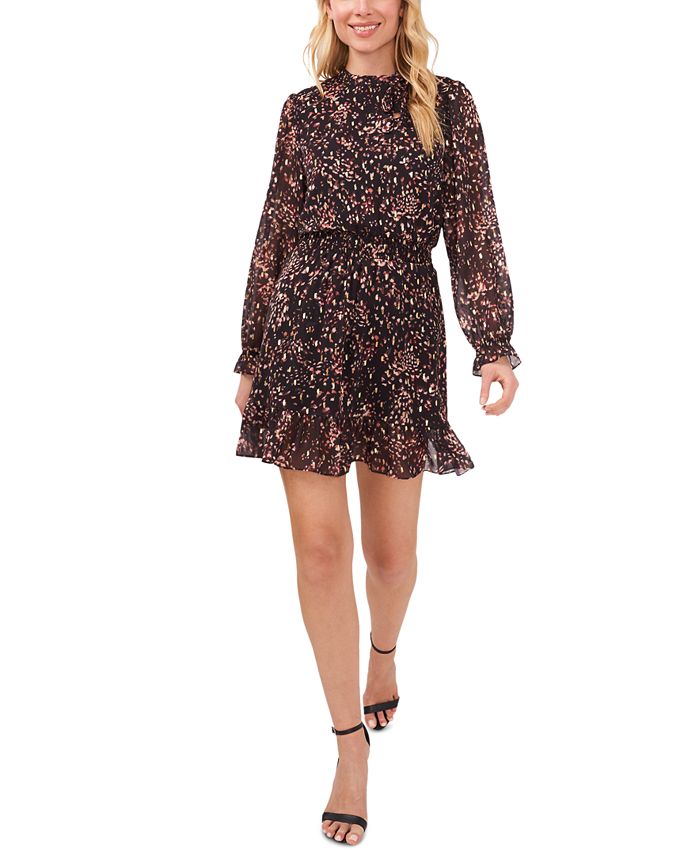 Women's Long-Sleeve Smocked-Waist Cutout Dress CeCe Women's Long-Sleeve Smocked-Waist Cutout Dress -Adrianna Papell Sales Shop