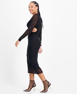 Bar III Women's Mesh-Overlay Side-Cutout Midi Dress, Created For Macy's 4 Bar III Women's Mesh-Overlay Side-Cutout Midi Dress, Created For Macy's -Adrianna Papell Sales Shop 22502212 fpx