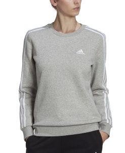 ADIDAS Women's 3-Stripe Cotton Fleece Crewneck Sweatshirt