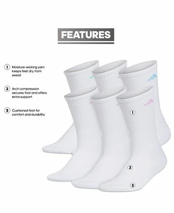 ADIDAS Women's 6-Pk. Athletic Cushioned Crew Socks 4 ADIDAS Women's 6-Pk. Athletic Cushioned Crew Socks - Image 2