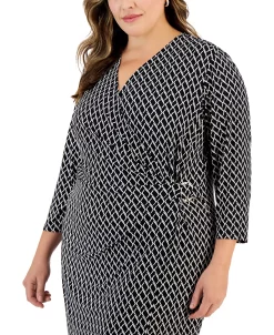 Kasper Plus Size Printed 3/4-Sleeve Faux-Wrap Dress 10 Kasper Plus Size Printed 3/4-Sleeve Faux-Wrap Dress -Adrianna Papell Sales Shop 22568080 fpx