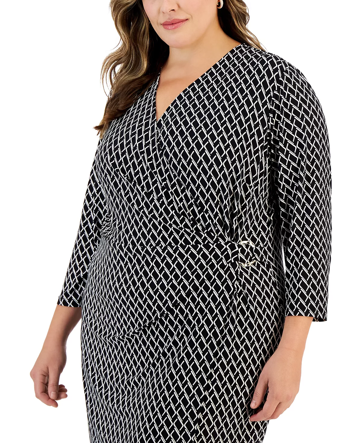 Kasper Plus Size Printed 3/4-Sleeve Faux-Wrap Dress 6 Kasper Plus Size Printed 3/4-Sleeve Faux-Wrap Dress - Image 4