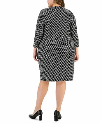 Kasper Plus Size Printed 3/4-Sleeve Faux-Wrap Dress 4 Kasper Plus Size Printed 3/4-Sleeve Faux-Wrap Dress - Image 2