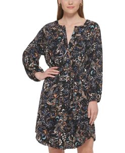 Vince Camuto Women's Printed Balloon-Sleeve Belted Dress