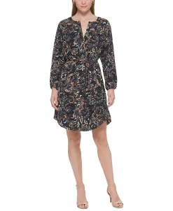 Vince Camuto Women's Printed Balloon-Sleeve Belted Dress 10 Vince Camuto Women's Printed Balloon-Sleeve Belted Dress -Adrianna Papell Sales Shop 22569711 fpx