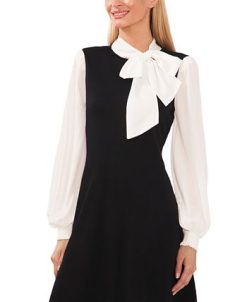 CeCe Women's Tie-Neck Mixed Media Sweater Dress -Adrianna Papell Sales Shop 22631502 fpx