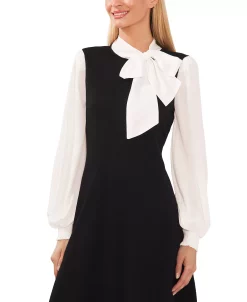 CeCe Women's Tie-Neck Mixed Media Sweater Dress -Adrianna Papell Sales Shop 22631502 fpx